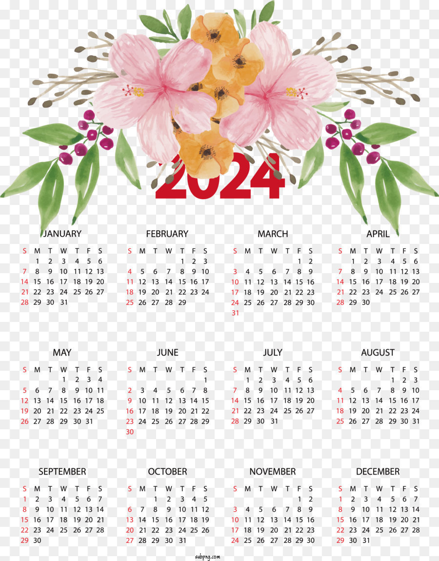 2024 yearly calendar Floral design Design Cut flowers for printable ...