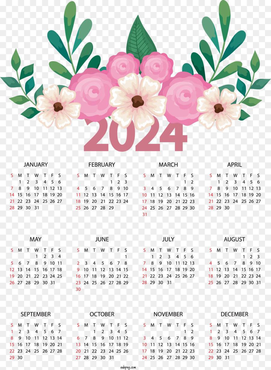 2024 calendar Floral design Design calendar for 2024 yearly calendar