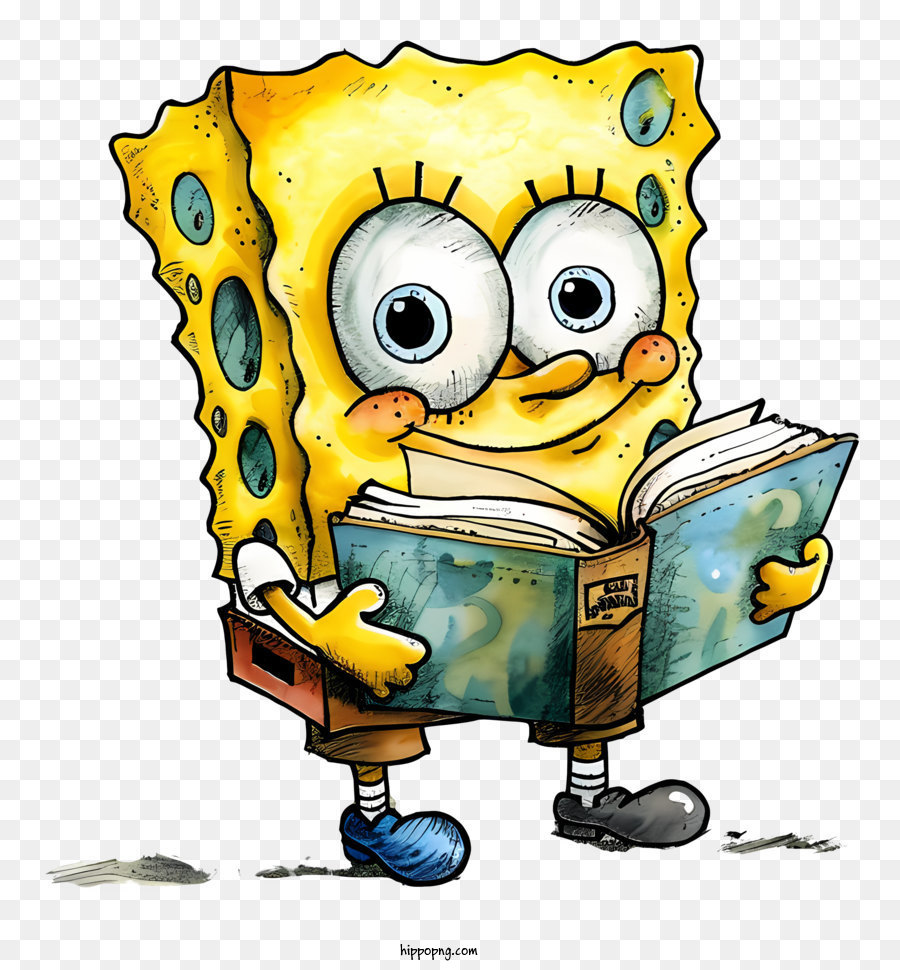 Spongebob Squarepants reading book in library